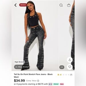 Fashion nova TALL size 5 black flared jeans
Tight, sizing runs small, long